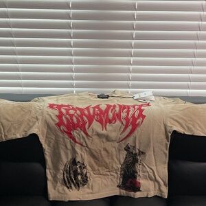 Tenacitl Studios "Flames" Heavyweight Graphic Tee Beige Distressed Size Large